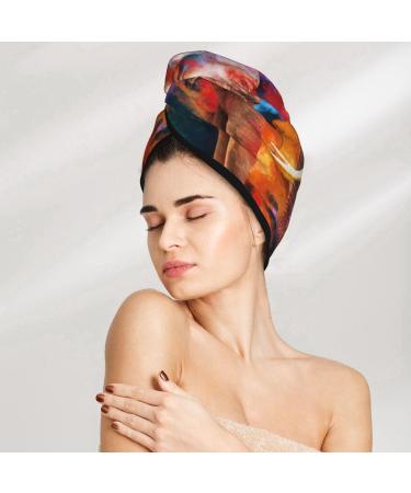 Hair Towel Wrap: Quick-Dry Turban for Easy Hair Drying - Elephant Oil Painting Design - Buy Online on GoSupps.com
