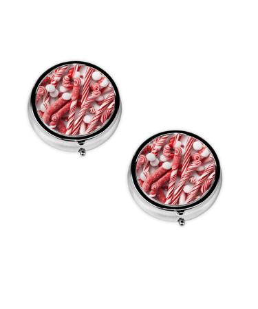 Candy Canes Printed Mini Round Pill Box Pill Box 3 Compartment Medicine Pill Case Pill Organizer Travel Pillbox Portable Pill Box for Pocket Home Office Use