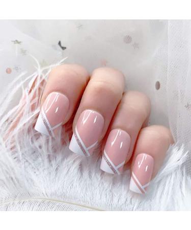 French Short False Nails - Pink Hypotenuse Square Press On Nails for Women & Girls | 24pcs Gift Set for Parties - Buy Online on GoSupps.com
