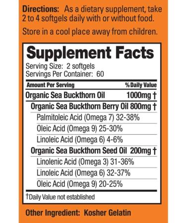 Sea Buckthorn Oil Blend - Omega-7 Complete Softgels - 120 Count - Buy Online on GoSupps.com