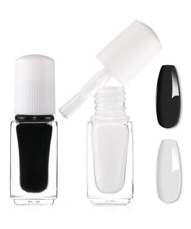 Matte Nail Polish Long Lasting Quick Dry Nail Varnish Odorless Gel Based Formula Nail Varnish Set for DIY Nail Art Manicure-No Need Use UV Lamp Black and White