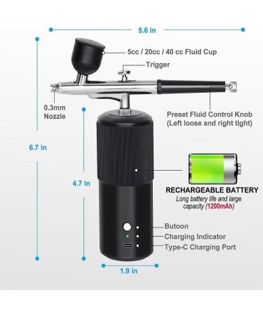 Mautacly Airbrush Kit Rechargeable Handheld Airbrush Compressor Professional Cordless Auto AirbrushGun for Nail Art Makeup B - Buy Online on GoSupps.com