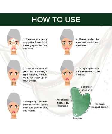 Gua Sha Facial Tools Set with Natural Jade Stone for Anti-Aging Massage - Includes Rosehip Face Oil for Puffiness and Fine Lines - 30ml - Buy Online on GoSupps.com