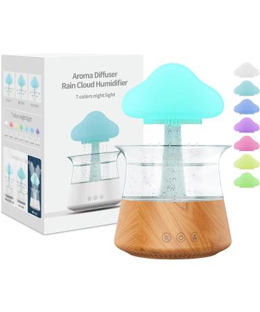 New Rain Cloud Humidifier Rain Sounds for Sleeping Snuggling Cloud Mushroom Rain Lamp Humidifier with 7 Colors LED Changing Lamp Desktop Fountain Water Drop Sound for Home Bedroom Office Plant(Brown)