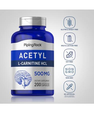 Piping Rock Acetyl L-Carnitine 500mg | 200 Capsules | Non-GMO Gluten Free Supplement - Buy Online on GoSupps.com
