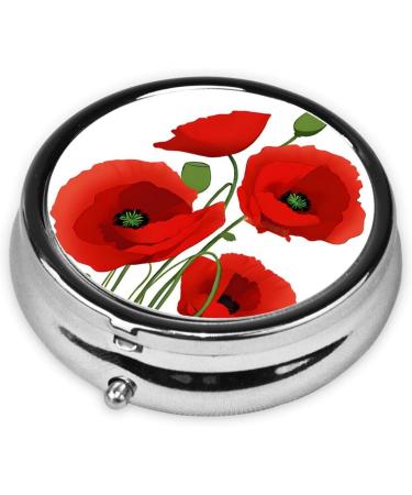 Poppy Flowers Round Pill Box | 3 Compartment Portable Travel Organizer for Vitamins & Medicine - Buy Online on GoSupps.com