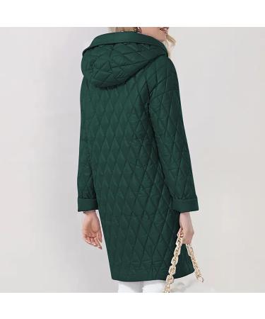 Womens Diamond Quilted Long Puffer Jacket Coat Hooded Button Up Jacket Coats with Pockets Belt Long Trench Coat Green#10 Medium - Buy Online on GoSupps.com