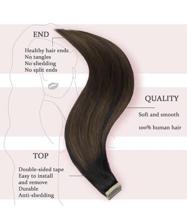 Hotlulana 22 Balayage Tape-In Extensions | 100% Real Hair | Natural Black to Chestnut Brown | Invisible Skin Weft | 50g | 20PCS - Buy Online on GoSupps.com