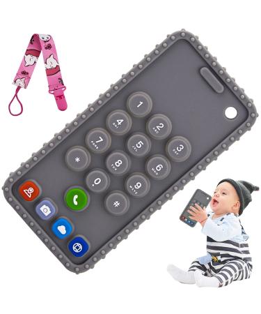 Besosay Baby Phone Teething Toys for Babies 0-3  0-6  6-12 Months | Soft Silicone Baby Cell Phone Teethers Toys | Baby Fidget Toys 0-6 Months | Infant Teether Pacifier for Breastfeeding Baby Boy Girl Grey - Buy Online on GoSupps.com