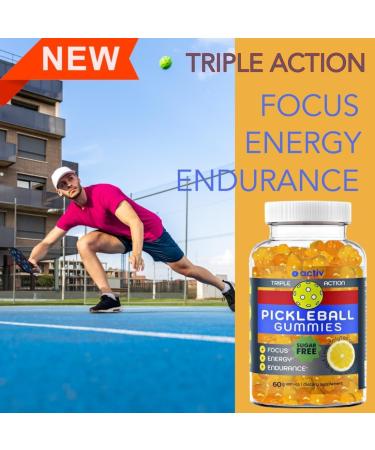 Pickleball Gummies - Triple Action Endurance Focus & Energy | 5 Electrolytes & Vitamin B | Vegan Keto Non-GMO | Sugar-Free Lemon Flavor | 60 ct for Game-Time Readiness - Buy Online on GoSupps.com