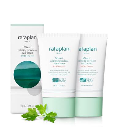 Rataplan Minari Calming Poreless Sun Cream SPF 50+ PA++++ (2 Pack)- Mineral Sunscreen Korean Sunscreen for Oily Skin Pore Minimizer for Face Reef Safe Korean Skincare 3.38 Fl Oz (Pack of 1) Poreless Sun Cream
