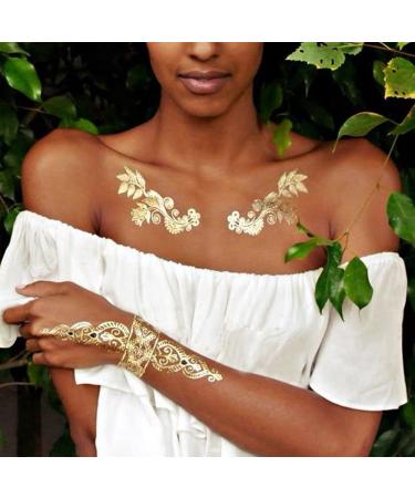 Kenzy Tattoo Stunning Metallic Temporary Tattoos - 100+ Designs of Glitter Shimmer Waterproof Fake Tattoos in Gold and Silver - Jewelry, Bracelets, Feathers, Flowers, Mandalas, Elephants - Long Lasting - Buy Online on GoSupps.com