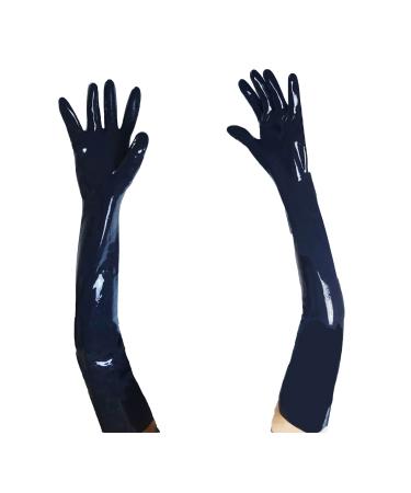 100% Latex Black Long Gloves Over The Elbow 0.4Mm Rubber Gummi Black Medium