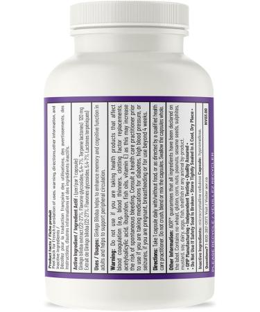AOR - Ginkgo Biloba 120mg 90 Capsules - Ginkgo Biloba for Tinnitus Relief Peripheral Circulation Enhances Memory Support and Blood Flow Supplement - Cognitive Supplement and Antioxidant Supplement - Buy Online on GoSupps.com