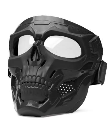 VPZENAR Airsoft Mask Full Face Paintball Mask, Skull Mask for Men Women Cosplay Halloween Mask Clear Lens Black Frame Clear Lens