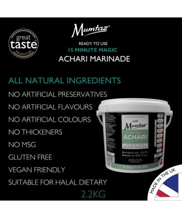 Mumtaz ACHARI Marinade Catering/Party Size Bucket - BULK 2.2Kg - Restaurant Quality - Medium Spiced - BBQ - Grill - Roast - Stir or Air fry.All Natural Ingredients- Gluten Free- Vegan Friendly. - Buy Online on GoSupps.com
