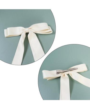 2 Pack Hair Bows for Women Beige Bow Hair Clips French Barrette with Long Silky Satin Hair Ribbons for Women Girls(Beige Pink) - Buy Online on GoSupps.com