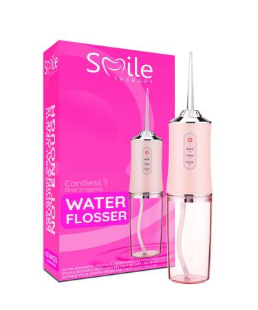 Smile Therapy Water Flosser for Teeth - Pink 300ml Tank | Cordless Oral Irrigator & Dental Water Jet | 4 Brush Tips to Floss & Remove Plaque Stains & Food Residue | Travel & Home USB Rechargeable