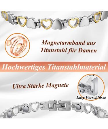 Vicmag Magnetic Therapy Bracelet for Women - Titanium Steel Arthritis Pain Relief - Healing Gift in Silver & Gold Love Design - Buy Online on GoSupps.com