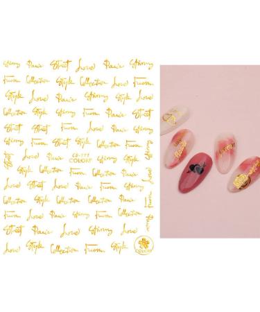 Manicure Sliders Charms DIY Nail Stickers Black Gold Silver Letters Valentine Design(CB-111 Gold)