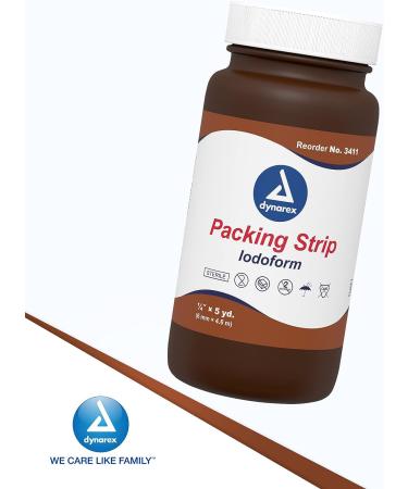 Dynarex Sterile Wound Care Plain Packing Strips with Iodoform - 100% Cotton, Soft & Absorbent - 1/4 x 5 yd (2 Jars) - Buy Online on GoSupps.com
