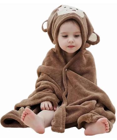 Gneliwm Baby Hooded Bath Towel Swaddle Wrap Blanket Bathrobe Ultra Soft Absorbent Coral Velvet Poncho Shower Towel for Newborn Infant Toddler (Brown Monkey)