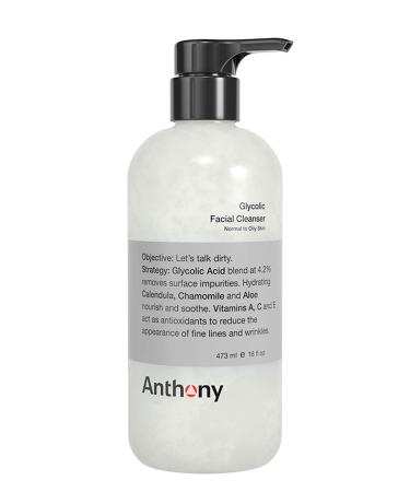 Anthony Glycolic Facial Cleanser for Men Daily Exfoliating & Hydrating Face Wash Shave Prep Non-Foaming Deep Cleansing Gentle on Sensitive Skin Removes Dirt & Oil Smooths Texture 16 Fl Oz 16 Fl Oz (Pack of 1)