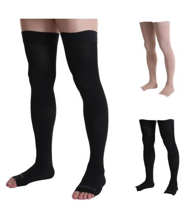 Doc Miller Thigh High Open Toe Compression Stockings 20-30mmHg for Varicose Veins, Improved Circulation, Pregnancy Support Open Toe Thigh High Compression Socks for Women and Men - 1 Pair Black Medium Black Medium (1 Pair) - Buy Online on GoSupps.com