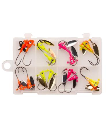 Crappie Magnet Fin Spin Kit, Freshwater Fishing Equipment and Accessories, 8 Size 1/8 Jig Heads, and 8 Size 1/16 Jig Heads