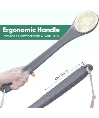 Dark Grey Back Brush for Showering - Long Handle Bath Brush for Seniors | International Shipping Available - Buy Online on GoSupps.com