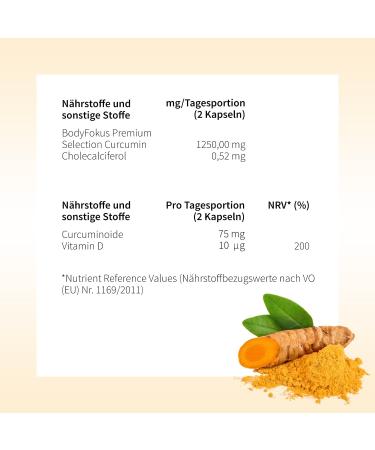 BodyFocus Premium Curcuma 185x - High-Dose Turmeric Capsules with 95% Extract & Micelle Technology - 60 Capsules - 185x Bioavailability - Made in Germany - Buy Online on GoSupps.com