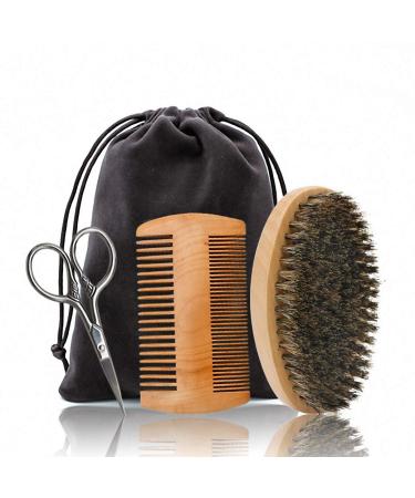 Hair Dough Beard Brush & Comb, Scissors Set for Men, Set Includes Soft Boar Bristle Brush, Bamboo Wide Tooth Comb, and Mustache Trimming Scissors, Straighten & Soften Your Beard 1 Pack