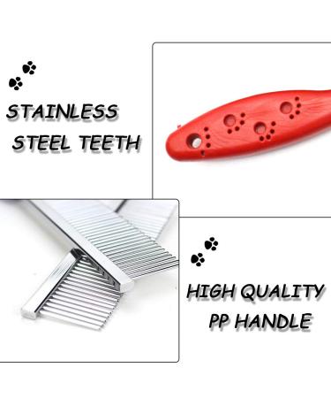 2PCS Pet Hair Buster Comb for Dogs, Cats, Rabbits, Hamsters - Stainless Steel Detangling Brush with Long and Short Teeth - Red and Blue - Buy Online on GoSupps.com