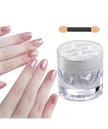 Bellecrey 1 Pot White Pearlescent Clear Chrome Mirror Aurora Effect Iridescent Pigment Powder for Nail Art Chrome Nail Powder for Gel Polish Manicure Decorations