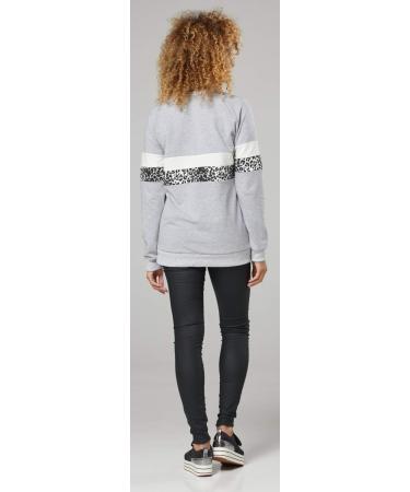Zeta Ville Maternity Nursing Zipped Striped Sweatshirt 1110 - Light Grey Melange & Panther - Buy Online on GoSupps.com