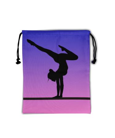 Purple Pink Gymnastics Grip Bag - Girl Grip Bags for Gymnasts Girl Exercises Silhouette Gymnastic Bag Floor Exercise Gym Pouch Bag String Bag Adjustable Water Resistant Purple Pink Gymnastic Girl 9.25" x 12"