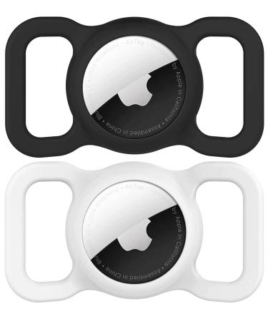 Airtag Dog Collar Holder(2 Pack) for Apple Airtags Anti-Lost Air Tag Holder Case Compatible with Cat Dog Collars Black&White