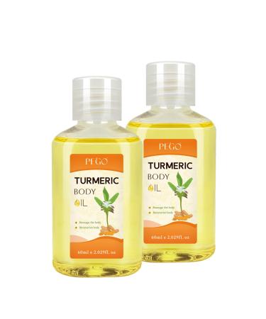 PEGO Turmeric Body Oil for Adults,Deep Moisturizing Massage Oil,Multi-Use for Face, Leg, Body, Hair Care, Foot & Buttock, Natural Turmeric Infused for Dry Skin Reliefs (2Pack) 2.03 Fl Oz (Pack of 2)