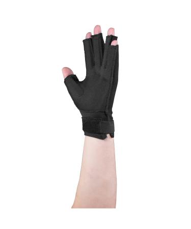 OTC Resting Splint Glove 5 Finger Semi-Rigid Splints Open Tips Black Left Hand Large Left Hand Large
