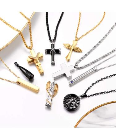 Personalized Prosteel Urn Chain Cross Necklace 18k Gilded Memorial Ash Pendant with Stainless Steel Chain | Life Tree Trailer Jewelry - Buy Online on GoSupps.com