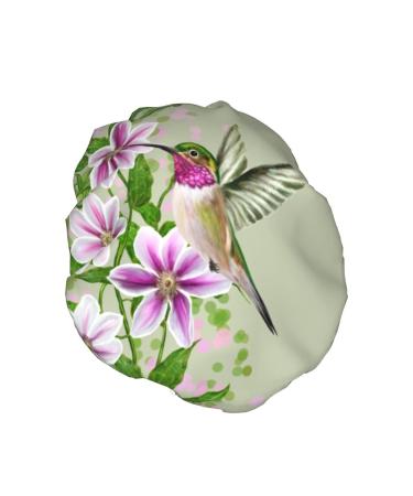 Hummingbird Purple Flowers Shower Cap for Women - Reusable, Waterproof, Double Layers Elastic Hat with Soft Peva Lining - Buy Online on GoSupps.com