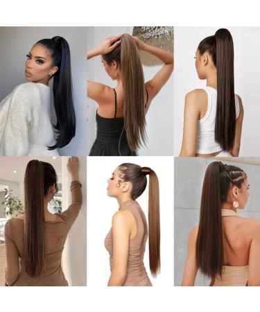 prinfantasy Human Hair Straight Wrap Around Ponytail Extensions Hairpiece Yaki Straight Hairpieces Magic Paste Long Ponytail for Women Girls Netural Black 24 In GBMW278 MW278 24 inch - Buy Online on GoSupps.com