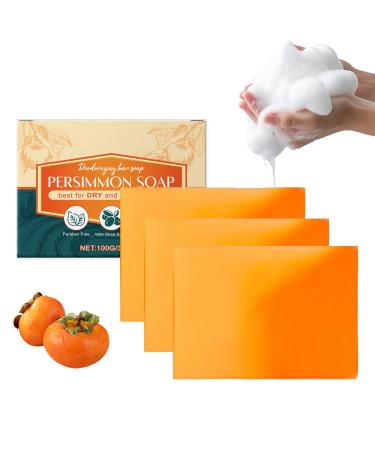 Clawrex Presimmon Set of 3 Natural Khaki Soaps for Women and Men Eliminates Body Odors Deep Cleansing Moisturizing Brightening for Face and Body 300g