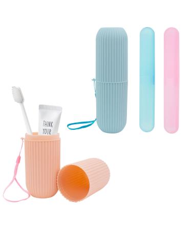 TACYKIBD 2 PCS Travel Toothbrush Case Portable Toothbrush Holder and Toothbrush Case Travel Cover Multifuction Plastic Toothbrush Toothpaste Cup for Home Traveling Camping Business Trip School