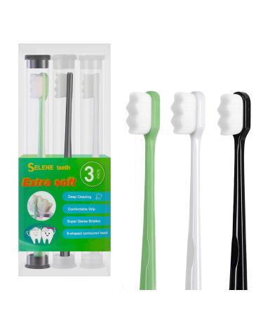 Selene Teeth Toothbrush S-Shape Extra Soft Toothbrushes Micro Nano Manual Toothbrush with 20000 Soft Bristles for Sensitive Gums Pregnant Women Elderly Kids(3 Pcs) Green Black White