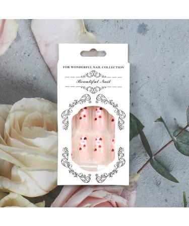 Valentine's Day French White Square Red Heart Press on Nails - 24 pcs Medium Length Acrylic Fake Nails for Women and Girls - Buy Online on GoSupps.com