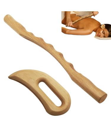 2 PCS Wooden Gua Sha Massage Tools, Wood Massage Tools Includes Wood Therapy Massage Tools Lymphatic Drainage Tool, Wood GuaSha Tool for Anti Cellulite, Maderotherapy
