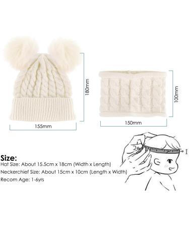 CheChury Toddler Hat and Scarf Set - Baby Warm Knit Pom Beanie Cap with Circle Loop Scarf - White (1-3 Years) - Buy Online on GoSupps.com