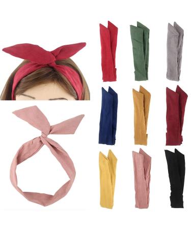 Yeshan Solid Color Wire headbands for Women with Rabbit ears Bow Headband Twist Wired Headbands Yoga Sports Head Wraps Hair Accessory Pack of 9 No3(mixed 9 pcs)