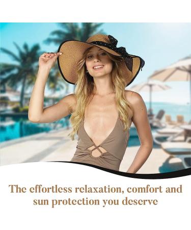 Funcredible Wide Brim Sun Hat for Women - Stylish Floppy Straw Hat with Heart Shape Glasses in Multi-Khaki - Buy Online on GoSupps.com